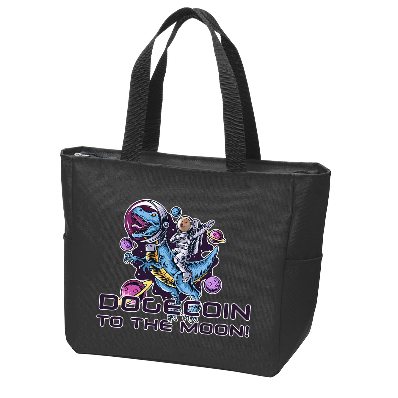 Dogecoin Crypto Currency Doge Dinosaur Zip Tote Bag