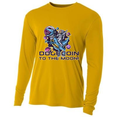 Dogecoin Crypto Currency Doge Dinosaur Cooling Performance Long Sleeve Crew