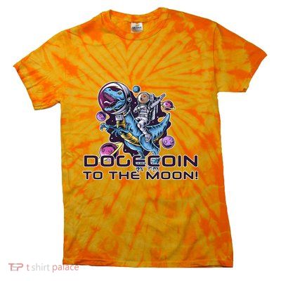 Dogecoin Crypto Currency Doge Dinosaur Tie-Dye T-Shirt