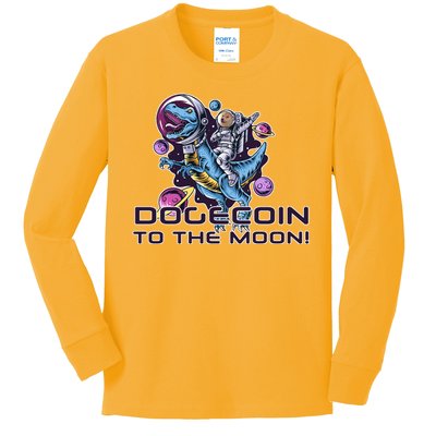 Dogecoin Crypto Currency Doge Dinosaur Kids Long Sleeve Shirt