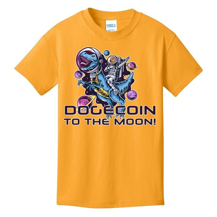 Dogecoin Crypto Currency Doge Dinosaur Kids T-Shirt