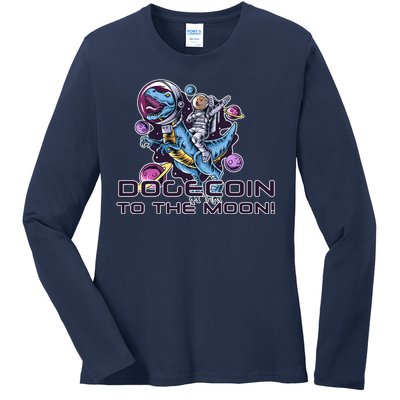 Dogecoin Crypto Currency Doge Dinosaur Ladies Long Sleeve Shirt