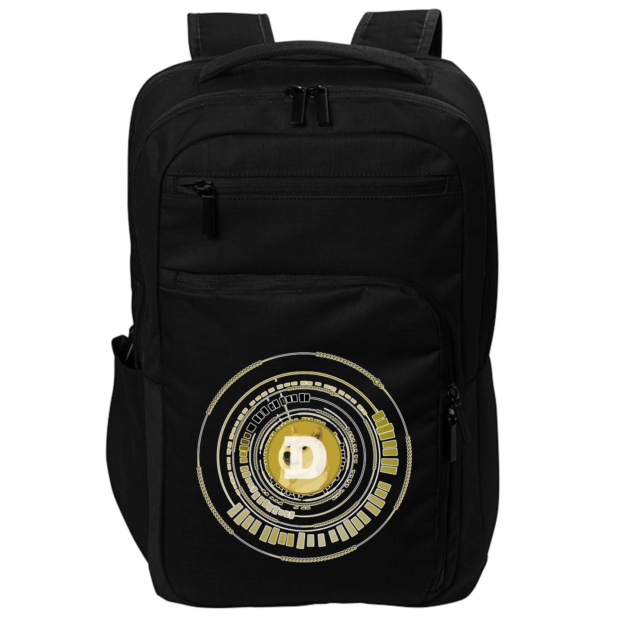 Dogecoin Cryptocurrency Crypto Gold Logo Impact Tech Backpack