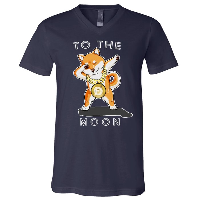 Dogecoin Dab To The Moon V-Neck T-Shirt