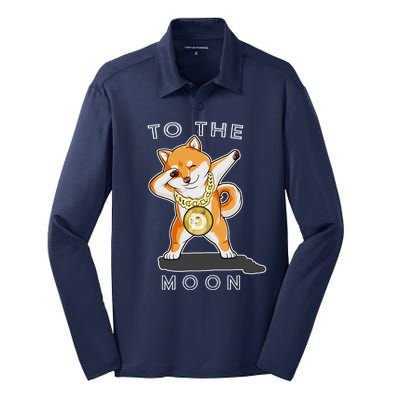 Dogecoin Dab To The Moon Silk Touch Performance Long Sleeve Polo