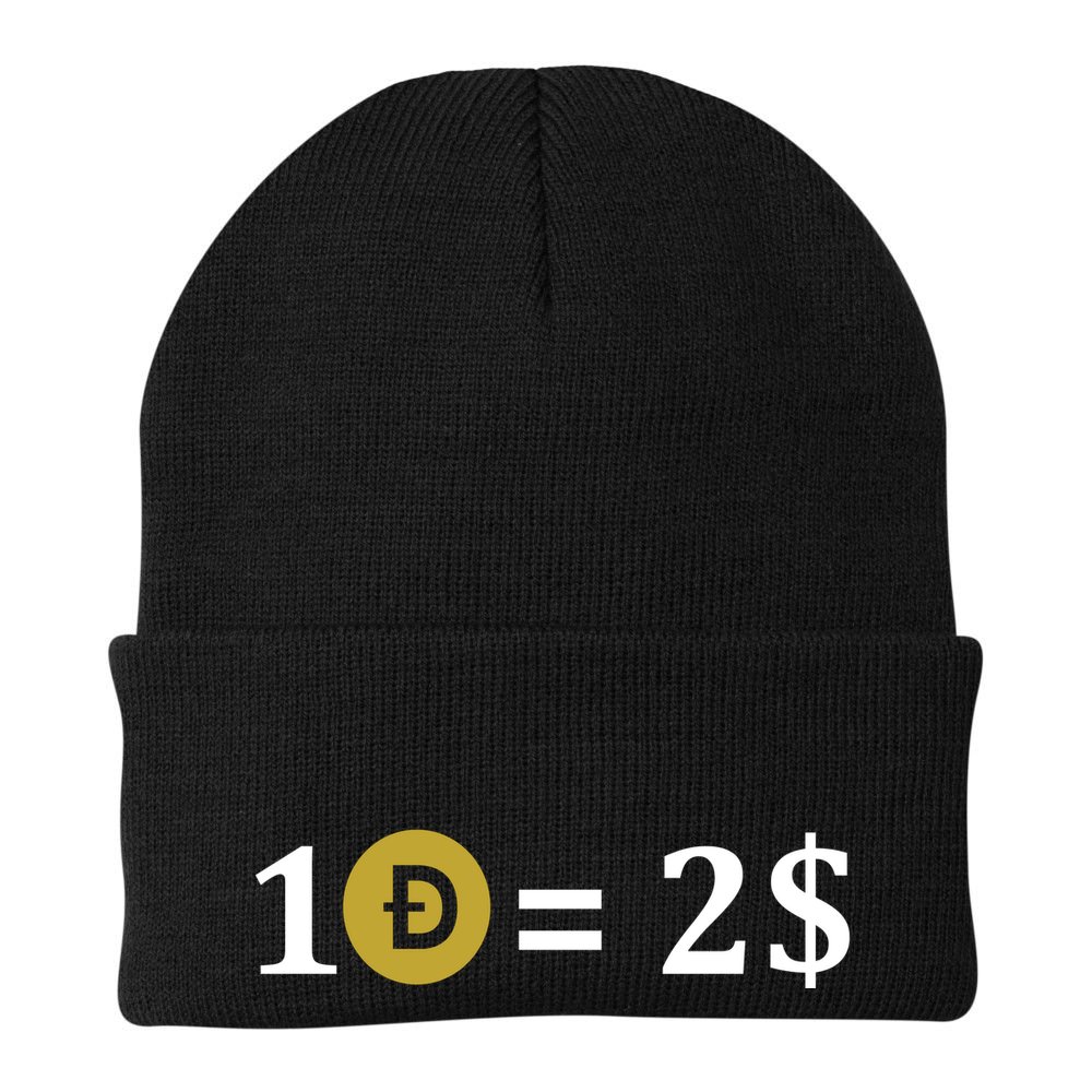 Dogecoin Equal 2 Dollars Doge Crypto Currency  Beanie