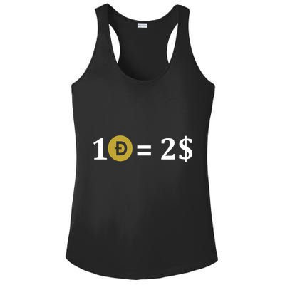 Dogecoin Equal 2 Dollars Doge Crypto Currency  Ladies PosiCharge Competitor Racerback Tank