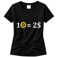 Dogecoin Equal 2 Dollars Doge Crypto Currency  Womens T-Shirt