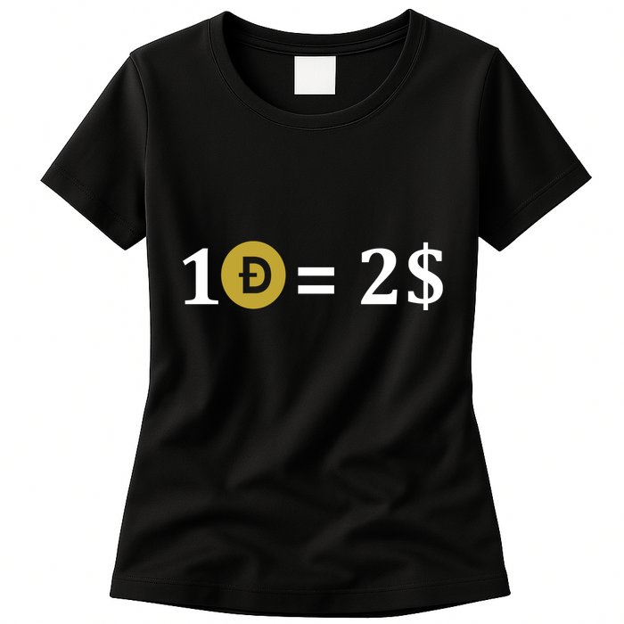 Dogecoin Equal 2 Dollars Doge Crypto Currency  Womens T-Shirt