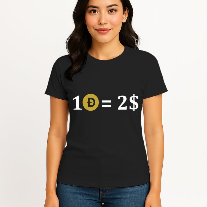 Dogecoin Equal 2 Dollars Doge Crypto Currency  Womens T-Shirt