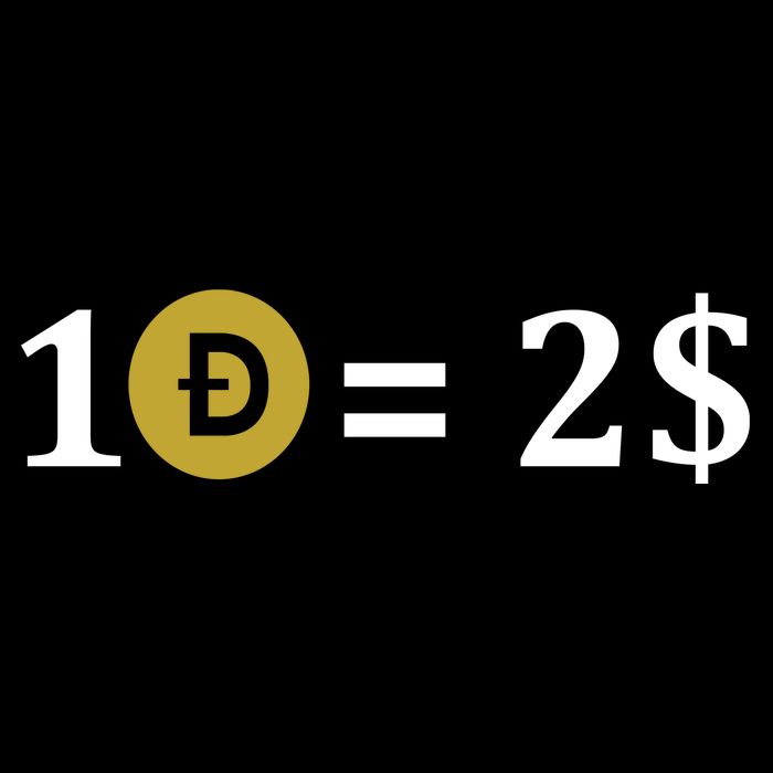 Dogecoin Equal 2 Dollars Doge Crypto Currency  Womens T-Shirt