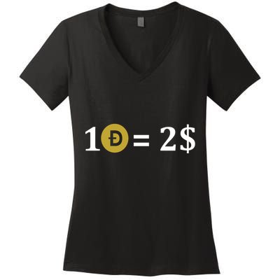 Dogecoin Equal 2 Dollars Doge Crypto Currency  Women's V-Neck T-Shirt
