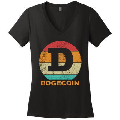 Dogecoin Meme Retro Vintage Style Women's V-Neck T-Shirt
