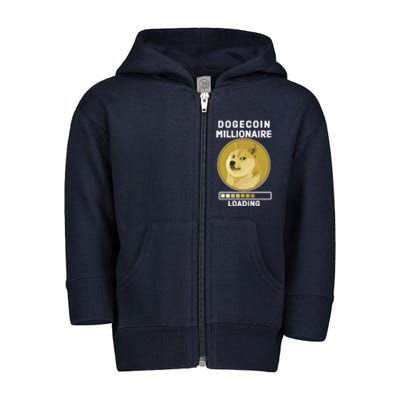 Dogecoin Millionaire Loading Funny Doge Crypto Toddler Zip Fleece Hoodie