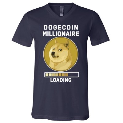 Dogecoin Millionaire Loading Funny Doge Crypto V-Neck T-Shirt