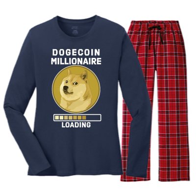 Dogecoin Millionaire Loading Funny Doge Crypto Women's Long Sleeve Flannel Pajama Set 