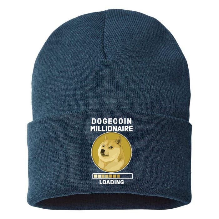 Dogecoin Millionaire Loading Funny Doge Crypto Sustainable Knit Beanie