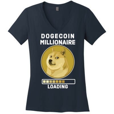 Dogecoin Millionaire Loading Funny Doge Crypto Women's V-Neck T-Shirt