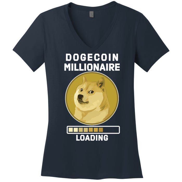 Dogecoin Millionaire Loading Funny Doge Crypto Women's V-Neck T-Shirt