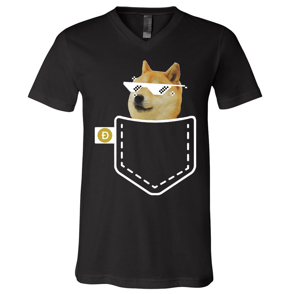 Dogecoin Pocket Doge Coin V-Neck T-Shirt