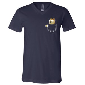 Dogecoin Pocket Doge Coin V-Neck T-Shirt