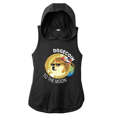 Dogecoin to the moon Ladies PosiCharge Tri-Blend Wicking Draft Hoodie Tank