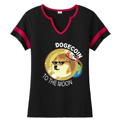 Dogecoin to the moon Ladies Halftime Notch Neck Tee