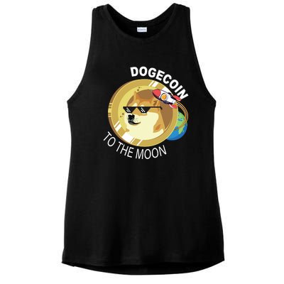 Dogecoin to the moon Ladies PosiCharge Tri-Blend Wicking Tank