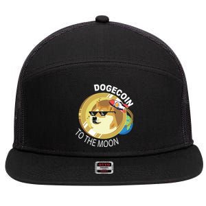 Dogecoin to the moon 7 Panel Mesh Trucker Snapback Hat