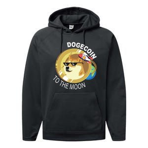 Dogecoin to the moon Performance Fleece Hoodie