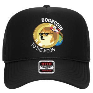 Dogecoin to the moon High Crown Mesh Back Trucker Hat