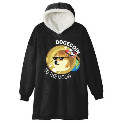 Dogecoin to the moon Hooded Wearable Blanket