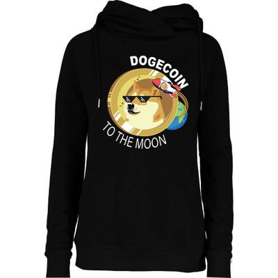 Dogecoin to the moon Womens Funnel Neck Pullover Hood