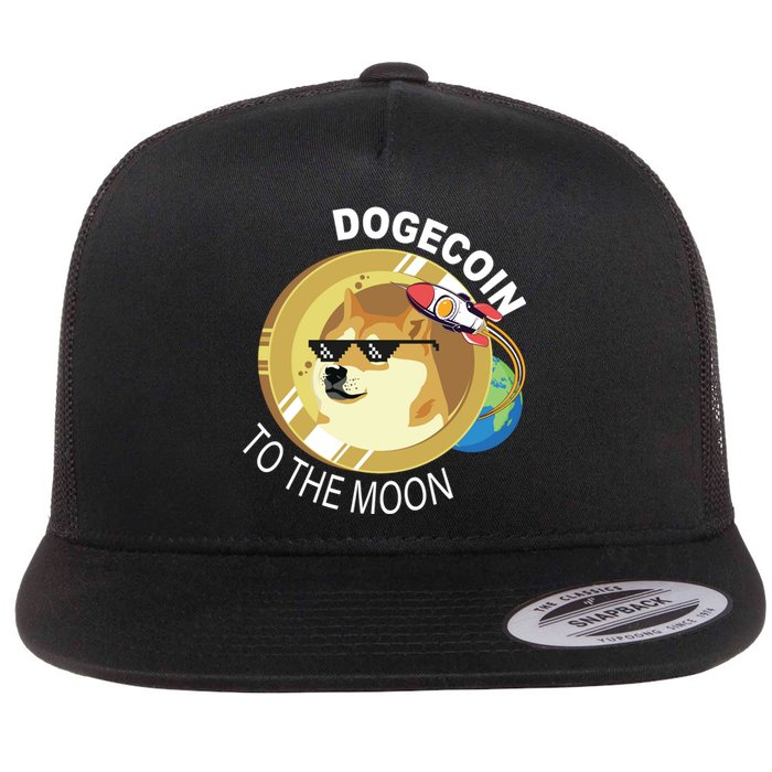 Dogecoin to the moon Flat Bill Trucker Hat