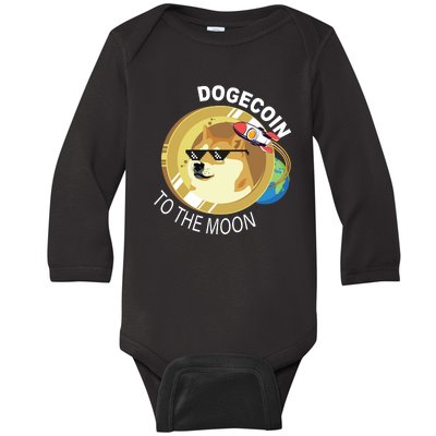 Dogecoin to the moon Baby Long Sleeve Bodysuit