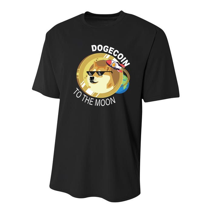 Dogecoin to the moon Youth Performance Sprint T-Shirt