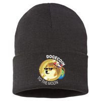 Dogecoin to the moon Sustainable Knit Beanie