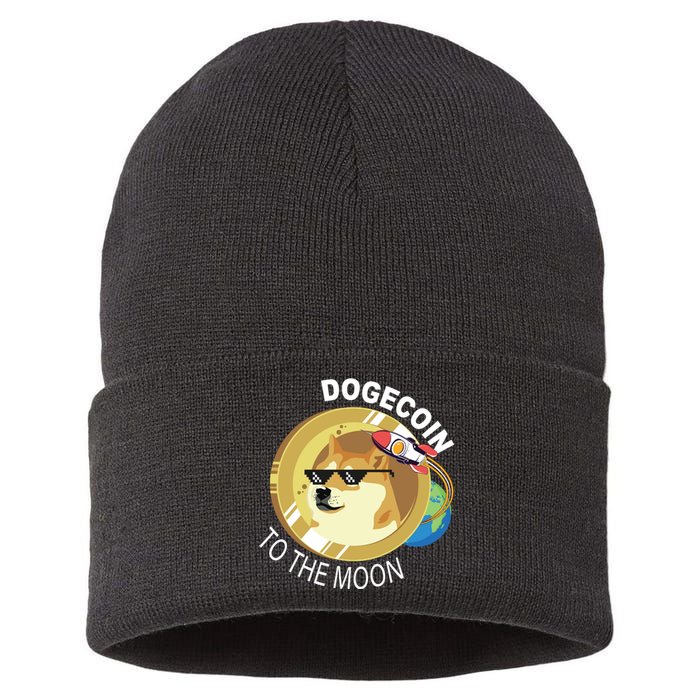 Dogecoin to the moon Sustainable Knit Beanie