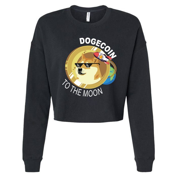 Dogecoin to the moon Cropped Pullover Crew