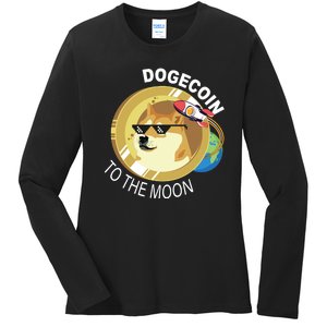 Dogecoin to the moon Ladies Long Sleeve Shirt