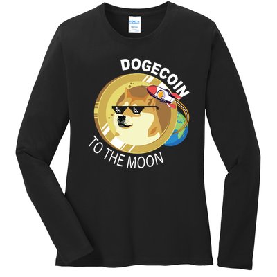 Dogecoin to the moon Ladies Long Sleeve Shirt