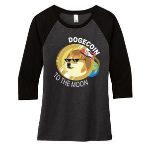 Dogecoin to the moon Women's Tri-Blend 3/4-Sleeve Raglan Shirt