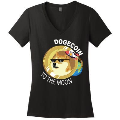 Dogecoin to the moon Women's V-Neck T-Shirt