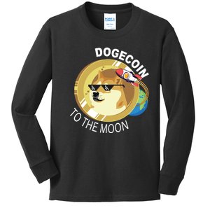 Dogecoin to the moon Kids Long Sleeve Shirt