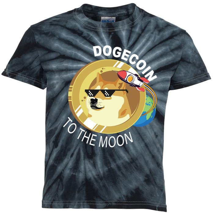 Dogecoin to the moon Kids Tie-Dye T-Shirt