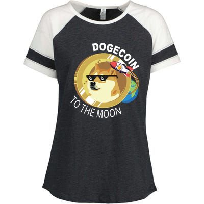 Dogecoin to the moon Enza Ladies Jersey Colorblock Tee