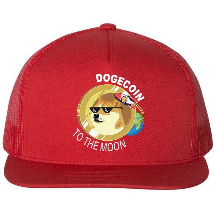 DogeCoin To The Moon Flat Bill Trucker Hat