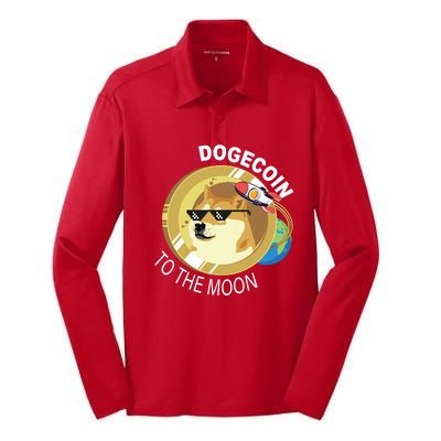 DogeCoin To The Moon Silk Touch Performance Long Sleeve Polo