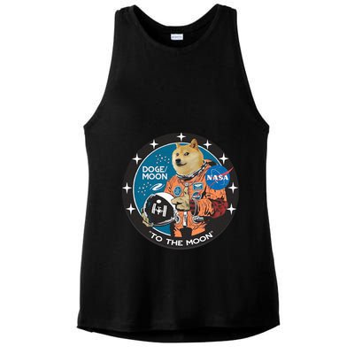 Dogecoin To The Moon Astronaut Ladies PosiCharge Tri-Blend Wicking Tank