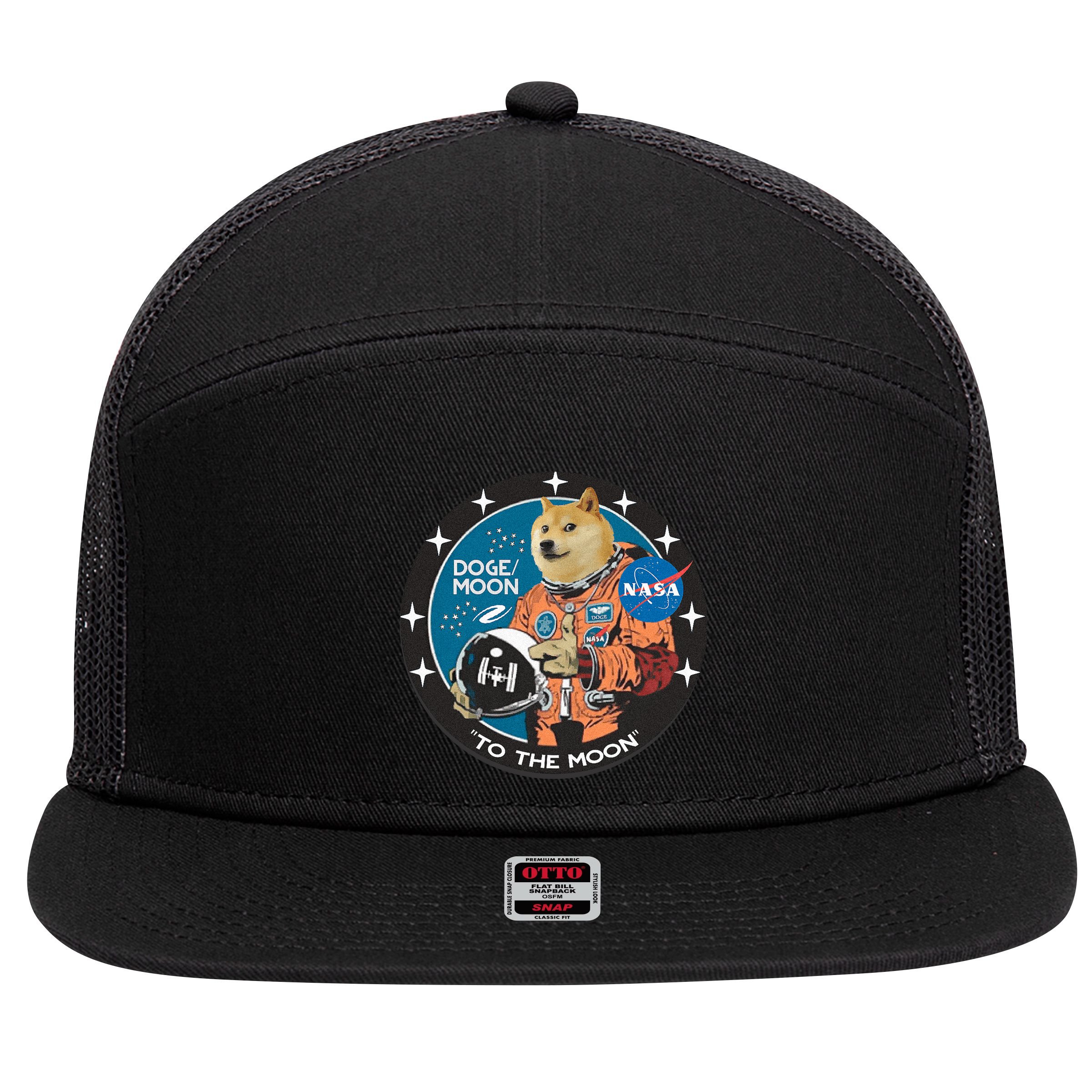 Dogecoin To The Moon Astronaut 7 Panel Mesh Trucker Snapback Hat